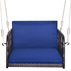 1-Person Rattan Hanging Porch Swing Seat with Cushions and Ropes