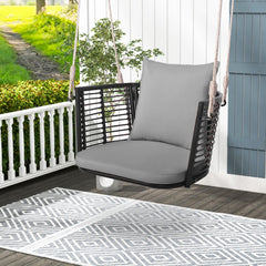 Porch Swing Patio Hanging Rattan Chair with Zippered Cushions and Rope