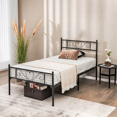 Twin XL Metal Bed Frame with Heart-shaped Headboard and Footboard