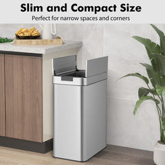 13.2 Gal Stainless Steel Frame Slim Kitchen Trash Can with Wing Lids