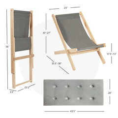 3-Position Adjustable and Foldable Wood Beach Sling Chair with Free Cushion