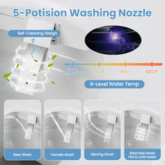 One-Piece Smart 1.16 GPF Elongated Bidet Toilet Seat with Night Light