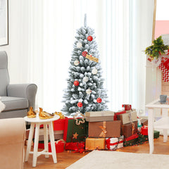 4.5/6.5/7.5 Feet Snow-Flocked Christmas Pencil Tree with Mixed Tips