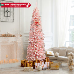 Snow Flocked 5/6/7/8 FT Artificial Pink Xmas Tree with 328/460/635/1000 Branch Tips