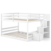 Solid Wood Full Over Full Low Bunk Bed with Storage Stairs