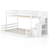 Solid Wood Twin Over Full Low Bunk Bed with Storage Stairs