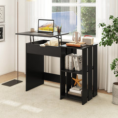 Space Saving Computer Desk with Hidden Compartment and Open Storage Shelves