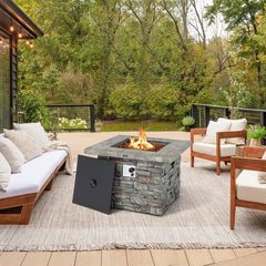 34.5 Inch Square Propane Gas Fire Pit Table with Lava Rock and PVC Cover