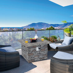 34.5 Inch Square Propane Gas Fire Pit Table with Lava Rock and PVC Cover