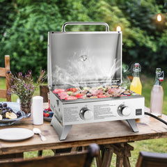 Stainless Steel Propane Grill with Lid for Outdoor Camping Tailgating Picnic Party