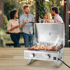 Stainless Steel Propane Grill with Lid for Outdoor Camping Tailgating Picnic Party