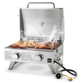 Stainless Steel Propane Grill with Lid for Outdoor Camping Tailgating Picnic Party