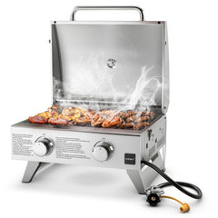 Stainless Steel Propane Grill with Lid for Outdoor Camping Tailgating Picnic Party