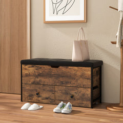 Storage Ottoman Bench with Padded Seat Cushion and 2 Drawers for Entryway