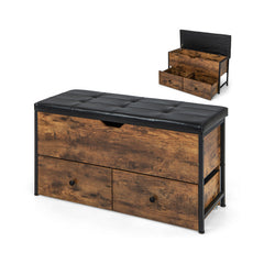 Storage Ottoman Bench with Padded Seat Cushion and 2 Drawers for Entryway