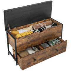 Storage Ottoman Bench with Padded Seat Cushion and 2 Drawers for Entryway