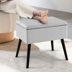 Velvet Storage Ottoman with Solid Wood Legs for Living Room Bedroom