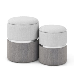 Velvet/Linen Fabric Storage Ottoman Set of 2