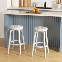 360-Degree Swivel Upholstered Rubberwood Frame Bar Stool Set of 2 with Footrest