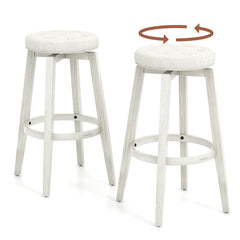 360-Degree Swivel Upholstered Rubberwood Frame Bar Stool Set of 2 with Footrest
