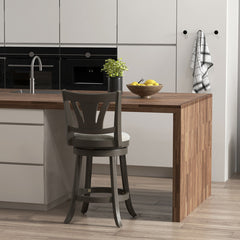 26.5/30.5 Inch Swivel Bar Stool with Backrest Soft Cushioned Seat and Footrest Gray