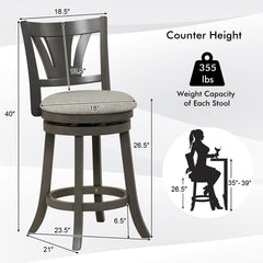 26.5/30.5 Inch Swivel Bar Stool with Backrest Soft Cushioned Seat and Footrest Gray