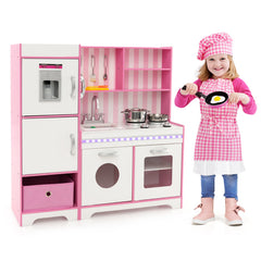 Kids Kitchen Playset Wooden Toy with Adjustable LED Lights and Washing Machine