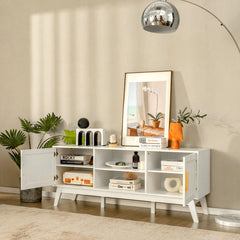 TV Stand Entertainment Media Console with 2 Rattan Cabinets and Open Shelves