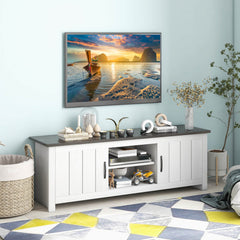 Wood TV Stand with 2 Cabinets and Open Shelves for TVs up to 65 Inch