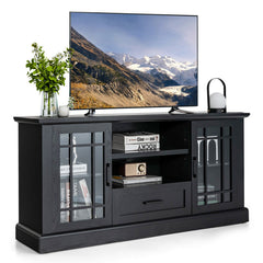 TV Stand for TVs up to 70 with Glass Doors Cubbies and Drawer