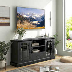 TV Stand for TVs up to 70 with Glass Doors Cubbies and Drawer