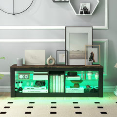 Modern TV Stand with LED Light and Adjustable Shelves for TVs up to 65 inch