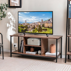 TV Stand Entertainment Center with Open Storage Shelves and Power Outlets to 50 Inches