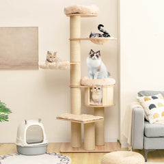 Modern Tall Cat Tree Tower with Scratch Posts and Washable Mats