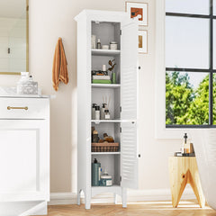 Tall Bathroom Floor Cabinet with Shutter Doors and Adjustable Shelf