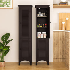 Tall Bathroom Floor Cabinet with Shutter Doors and Adjustable Shelf