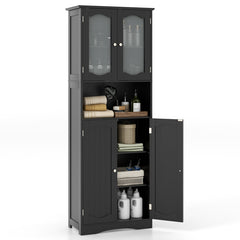 64.5 Inches Tall Bathroom Storage Cabinet with Frost Glass Doors and Shelves