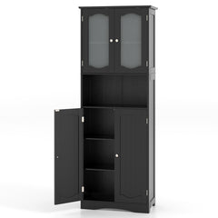 64.5 Inches Tall Bathroom Storage Cabinet with Frost Glass Doors and Shelves