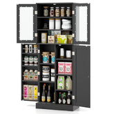 Tall Kitchen Pantry Cabinet with Dual Tempered Glass Doors and Shelves