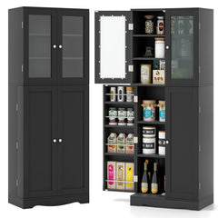 Tall Kitchen Pantry Cabinet with Dual Tempered Glass Doors and Shelves