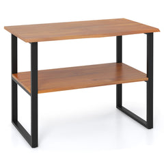 2-Tier Teak Wood End Table Sofa Side for Living Room Hallwa