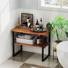 2-Tier Teak Wood End Table Sofa Side for Living Room Hallwa