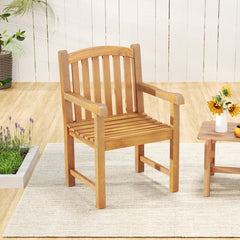 Patio Teak Wood Dining Chair with Slatted Seat Backrest and Solid Legs