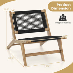 Indoor Outdoor Teak Wooden Chair with Handwoven Cordage Seat and Backrest