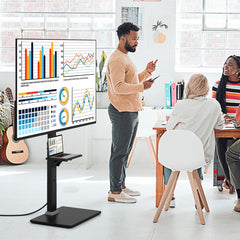 Tilt and Height Adjustable Floor TV Stand with Power Outlet and Adjustable AV Shelf