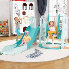 Toddler Slide and Swing Set with Extra-long Slide Height Adjustable Swing Basketball Hoop