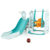 Toddler Slide and Swing Set with Extra-long Slide Height Adjustable Swing Basketball Hoop