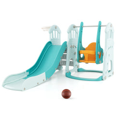 Toddler Slide and Swing Set with Extra-long Slide Height Adjustable Swing Basketball Hoop