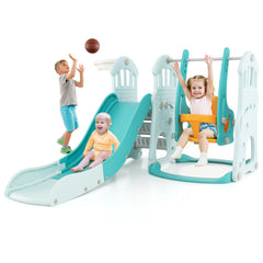 Toddler Slide and Swing Set with Extra-long Slide Height Adjustable Swing Basketball Hoop