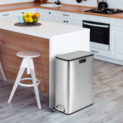 12 Gal Stainless Steel Trash Can with Soft-Closing Wing Lids